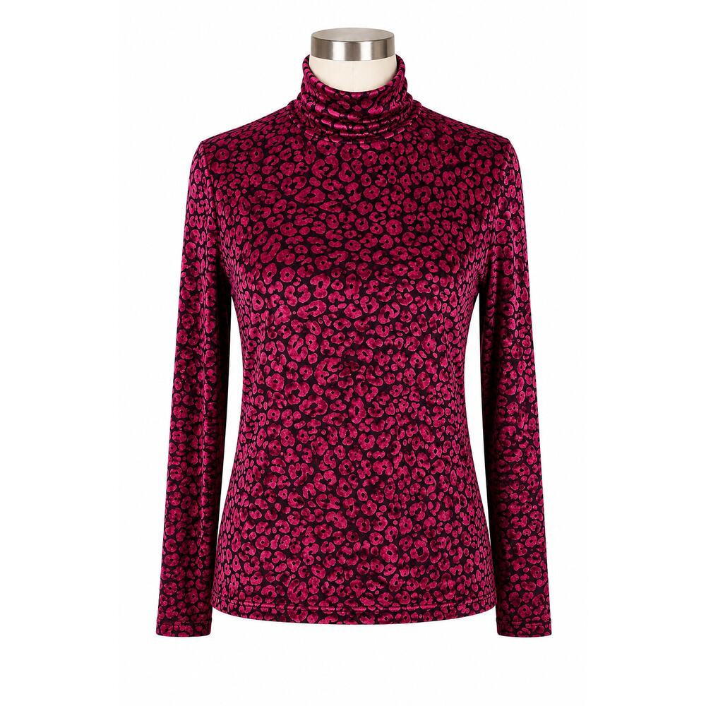 NWT - Rachel Roy Val Leopard Turtleneck Top - Fuschia - Size 1X